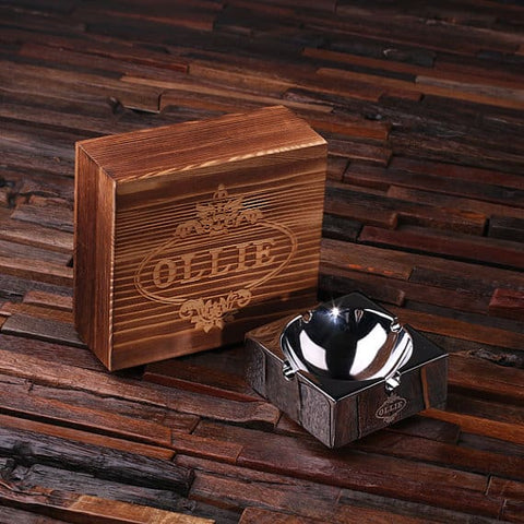 Personalised Engraved Polished Smoker’s Ashtray with Wood Box