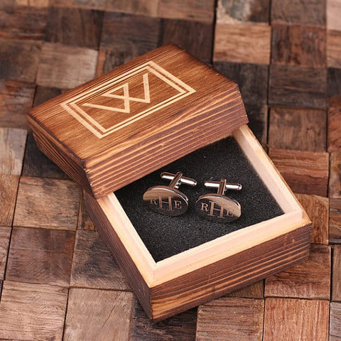 Personalised Engraved Cufflinks – Classic Oval with Wood Box