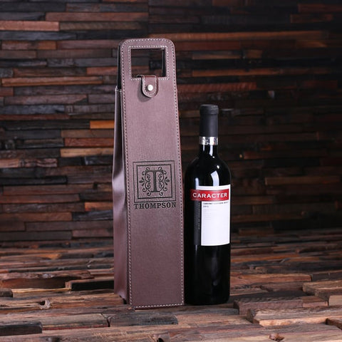 Personalised Single Bottle Wine Holder/Pouch – Brown Leather