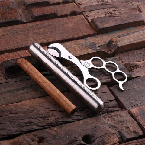 Personalised Stainless Steel Cigar Holder & Cutters