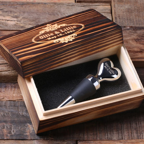 Personalised Heart Shape Stainless Steel Wine Stopper with Wood Gift Box
