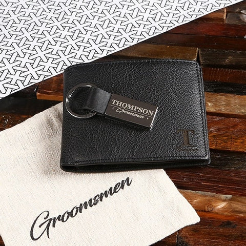 Personalised Leather Wallet & Keychain Groomsmen Gift Set