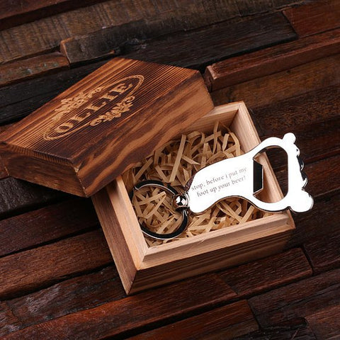 Personalised Stainless Steel Foot Key Ring Bottle Opener with Gift Box