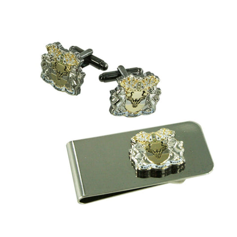 Double Plated Custom Personalised Shield Cufflinks + Money Clip