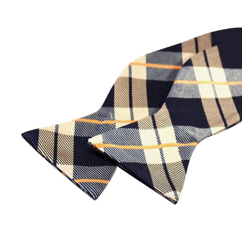 Tie Your Own Bow Tie - Navy and Gold Tartan