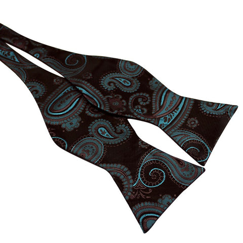 Tie Your Own Bow Tie - Teal and Black Paisley