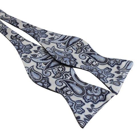 Tie Your Own Bow Tie - Blue and White Paisley
