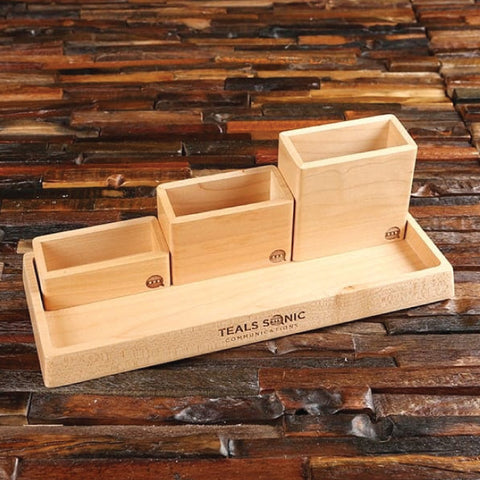 Customized Maple Wood Desk Organizer Set Business Gift