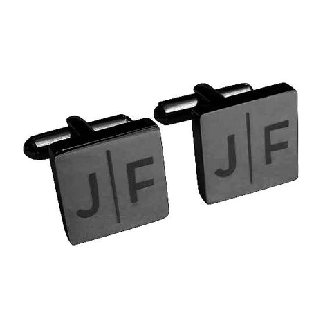 Personalised Gunmetal Engraved Split Letter Square Cufflinks