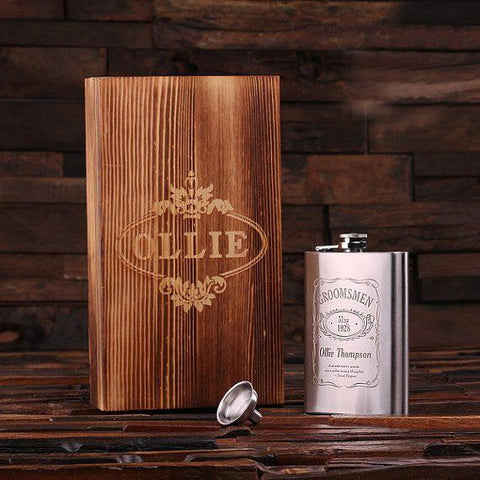 Personalised Stainless Steel Flask with Wood Gift Box - 235mL