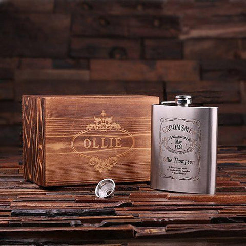 Personalised Stainless Steel Flask with Wood Gift Box - 530mL