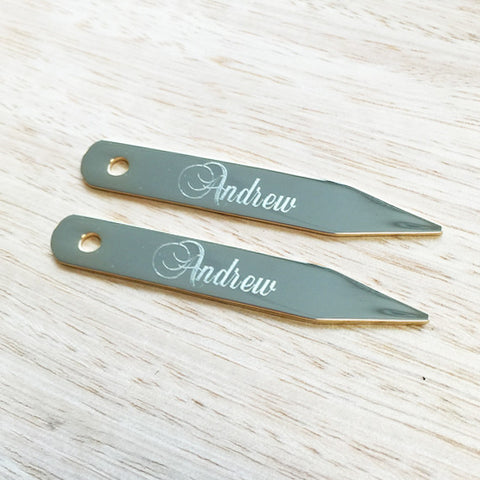 4x Personalised Name Gold Collar Stays