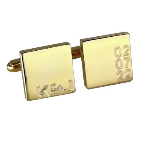 Personalised Gold Engraved Initial and Date Cufflinks