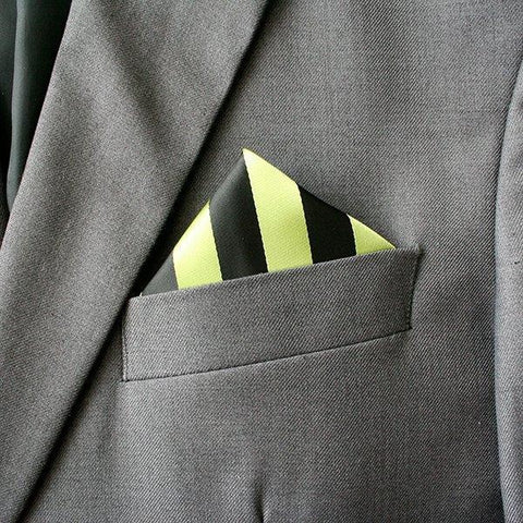 Black and Lime Striped Pocket Square