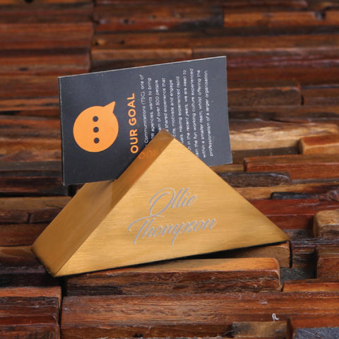 Personalized Desktop Triangle Business Card Holder And Wood Gift Box