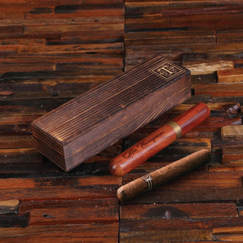 Personalized Merbau Wood Cigar Holder And Keepsake Wood Box Set