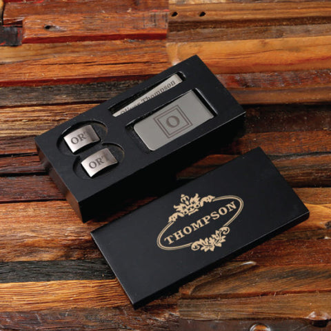 Personalized Rectangular Cufflink, Money Clip, And Tie Clip Box Set