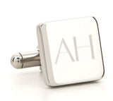 Engraved Logo Square Silver Cufflinks