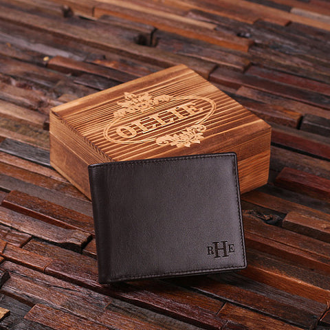 Personalised Monogrammed Leather Wallet with Gift Box
