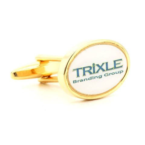 Corporate Printed Oval Logo Gold Cufflinks