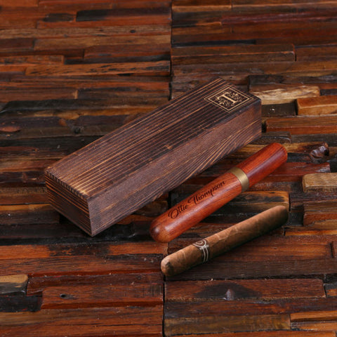 Personalised Merbau Wood Cigar Holder and Keepsake Wood Box Set