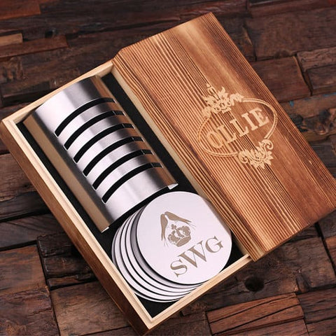 Personalised Stainless Steel Coasters with Wood Gift Box