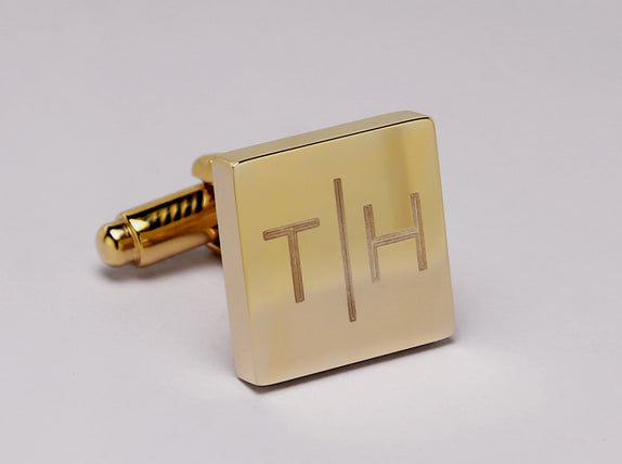 Personalised Engraved Split Letter Square Gold Cufflinks