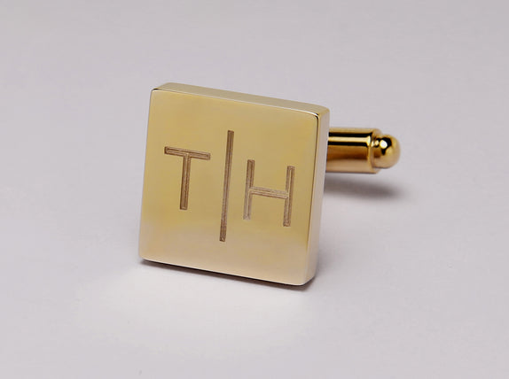 Personalised Engraved Split Letter Square Gold Cufflinks