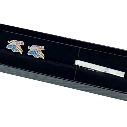 Custom Enamel Cufflinks + Tie Bar