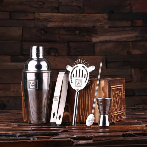 Personalised Monogrammed 5 pc. Stainless Steel Cocktail Set