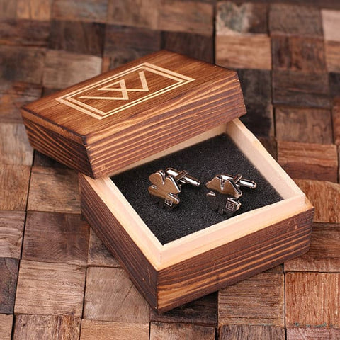Personalised Engraved Cufflinks – Shamrock with Wood Box