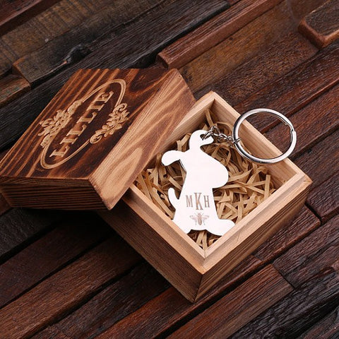 Personalised Stainless Steel Dog Key Ring with Gift Box