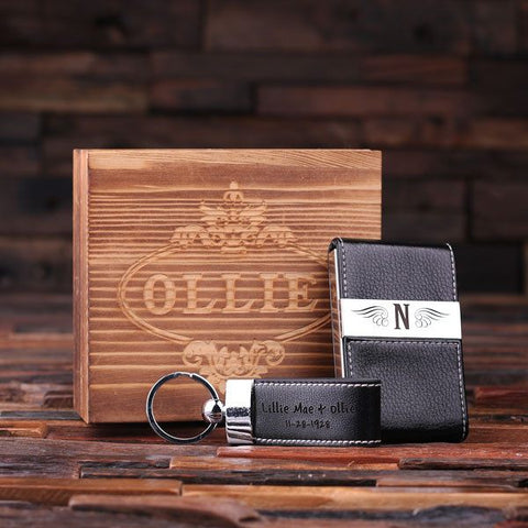 Personalised Gift Set with Card Holder and Key Ring with Box