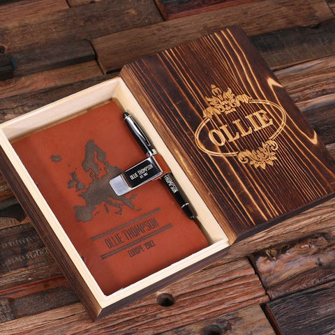 Personalised Leather Diary, Pen and Pen Holder Gift Set