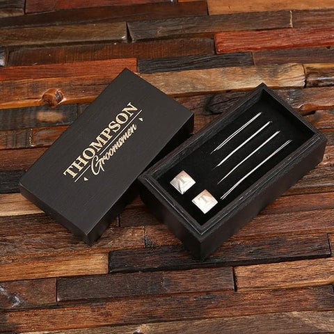 Personalised Metal Cufflink & Collar Stay Groomsmen Gift Set