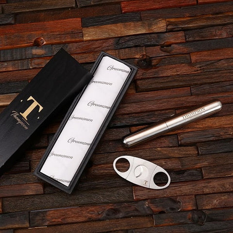 Personalised Cigar Cutter & Cigar Holder Groomsmen Gift Set