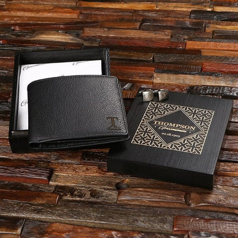 Groomsmen Collection Leather Wallet & Cufflink Gift Set