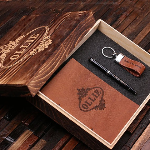 Personalised Gift Set with Journal, Key Ring and Pen with Box