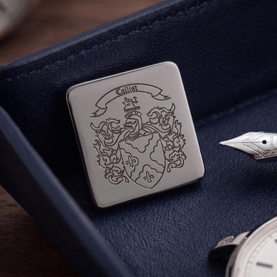 Gun Metal Family Crest Lapel Pin