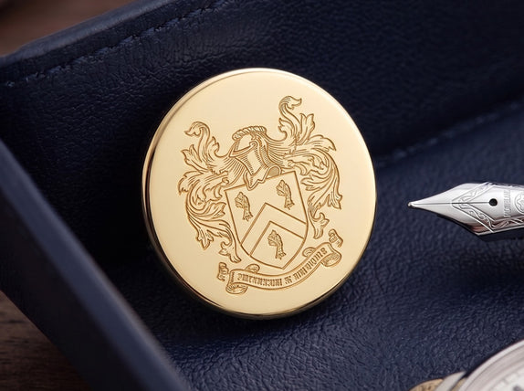 Logo Crest Engraved Round Gold lapel Pins
