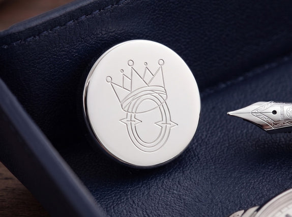 Logo Crest Engraved Round Silver lapel Pins