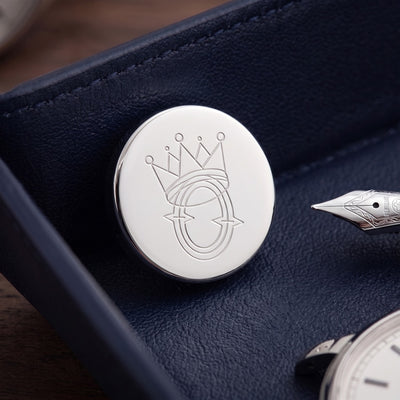 Logo Crest Engraved Round Silver lapel Pins
