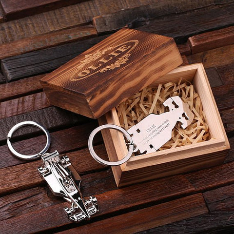 Personalised Stainless Steel F1 Car Key Ring with Gift Box