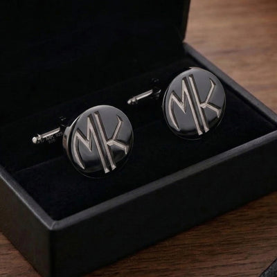Personalised 2 Letter Monogram Round Gunmetal Cufflinks