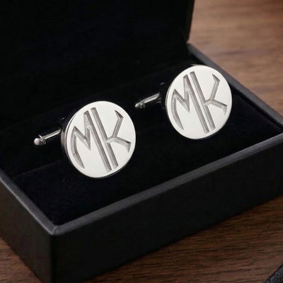 Personalised 2 Letter Monogram Round Silver Cufflinks