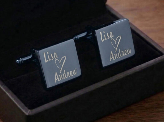 Personalised Couple Name Gunmetal Cufflinks