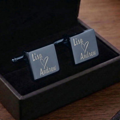 Personalised Couple Name Gunmetal Cufflinks