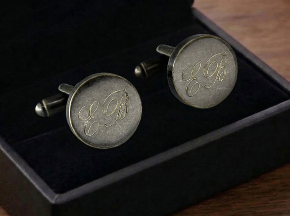 Personalised Engraved Antique Gold Round Cufflinks