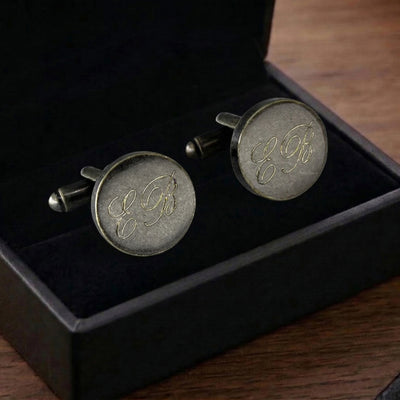 Personalised Engraved Antique Gold Round Cufflinks