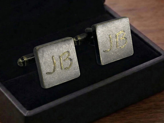 Personalised Engraved Antique Gold Square Cufflinks